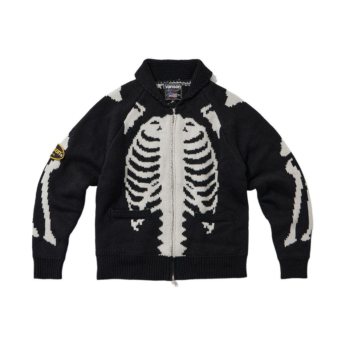Original Bone Knit Zip-up / Black & White Vanson Leathers Original Bone Knit Zip-up / Black & White