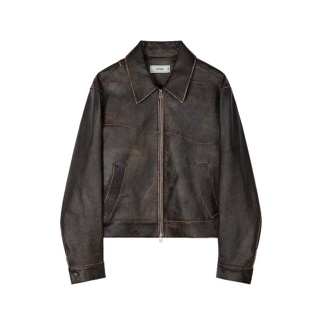 WVNS26302 Waviness Wave Point Goat Leather Jacket Black Brown