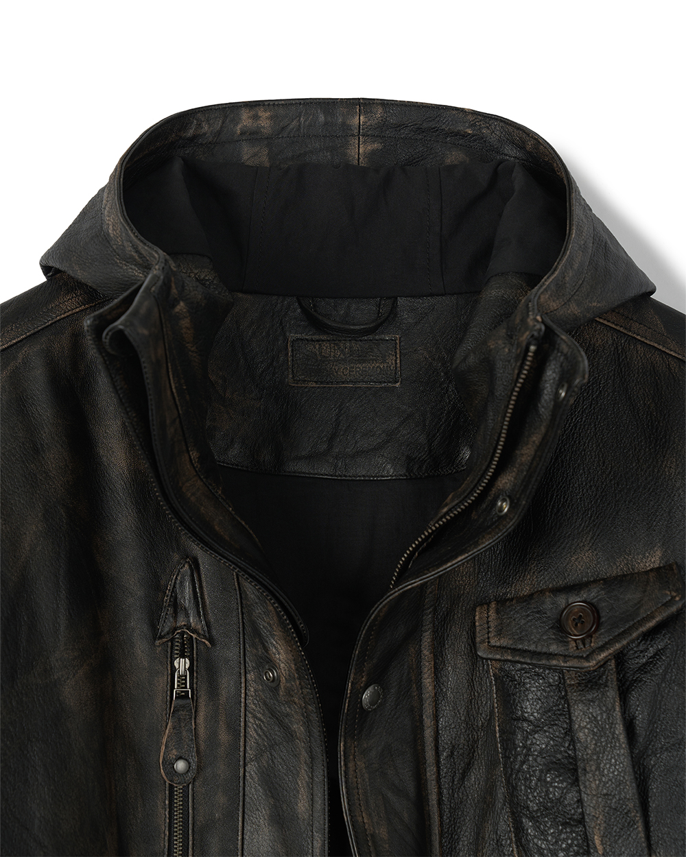 선데이세레머니 디스트레스 워시드 레더 필드 자켓 - 다크 브라운(Sunday Ceremony Distressed Washed Leather Field Jacket - Dark Brown) - 3