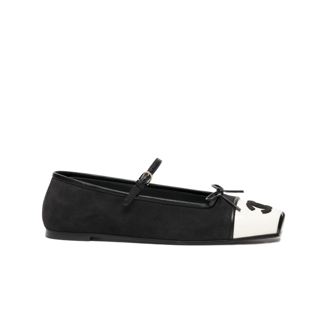 G47640-B26477-UE554 (W) Chanel Mary Janes Suede Kidskin & Patent Calfskin Black White