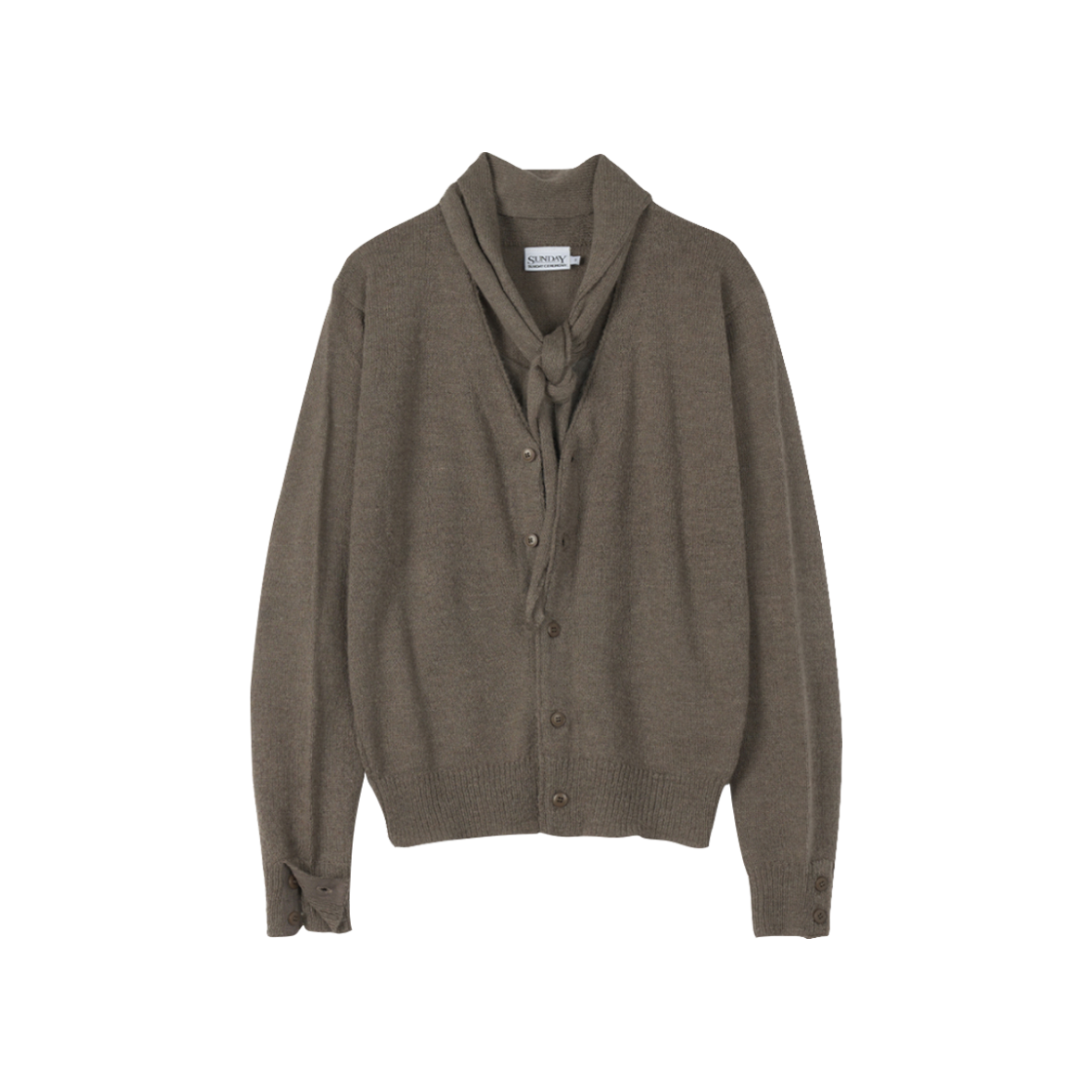 선데이세레머니 투웨이 브이넥 스카프 니트 가디건 - 오트밀(Sunday Ceremony 2-Way V-Neck Scarf Knit Cardigan - Oatmeal)