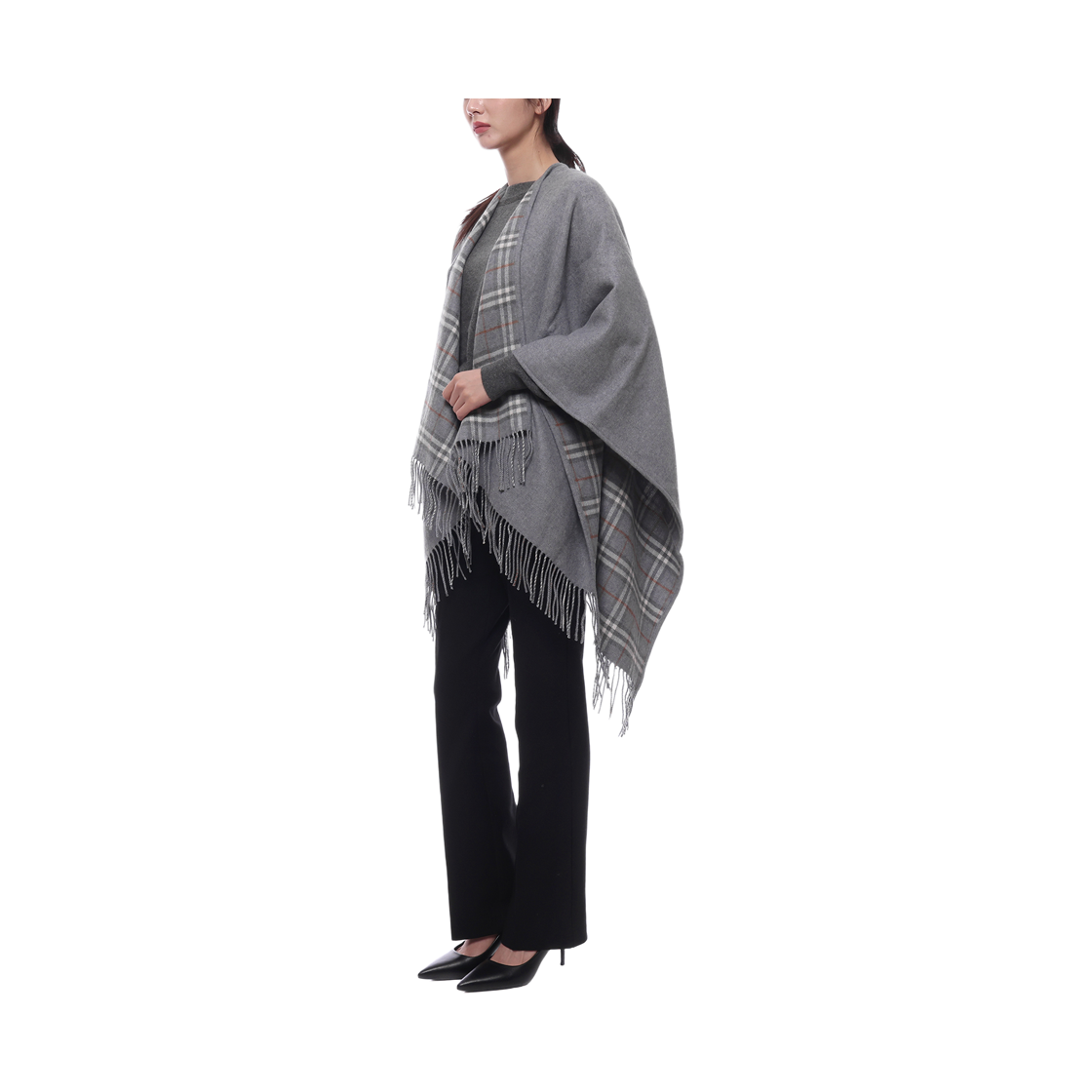[15% 쿠폰] (W) 버버리 체크 울 리버시블 케이프 그레이([15% 쿠폰] (W) Burberry Check Wool Reversible Cape Grey) - 4
