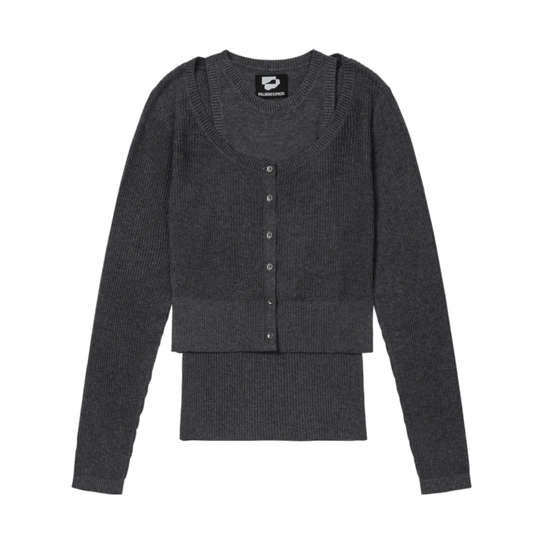WE253KKNPK06CHA WELLBEING EXPRESS Layered Cardigan Set Charcoal