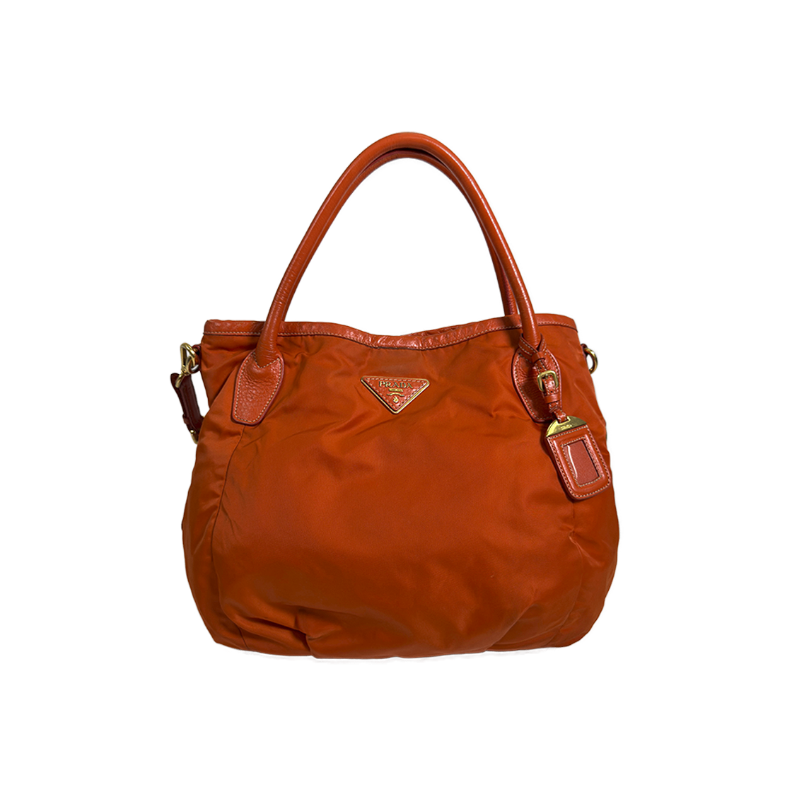 ITCJW3I8OB8E Prada Triangle Logo Nylon Leather Tote Bag Orange