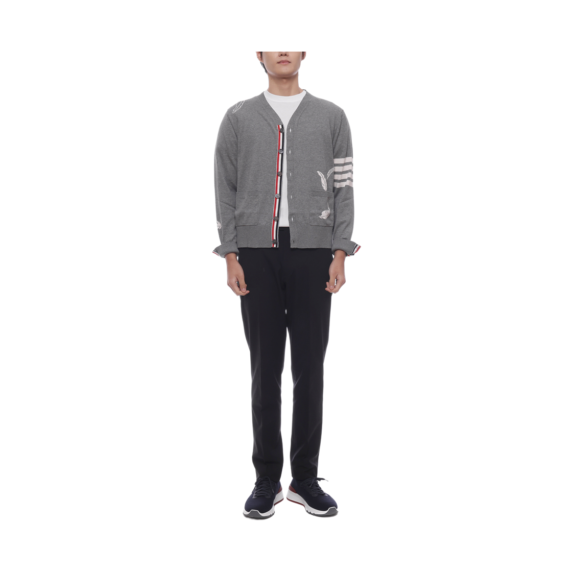 [15% 쿠폰] 톰브라운 페더 인타르시아 사선 가디건 라이트 그레이([15% 쿠폰] Thom Browne Feather Intarsia 4-Bar Cardigan Light Grey) - 3