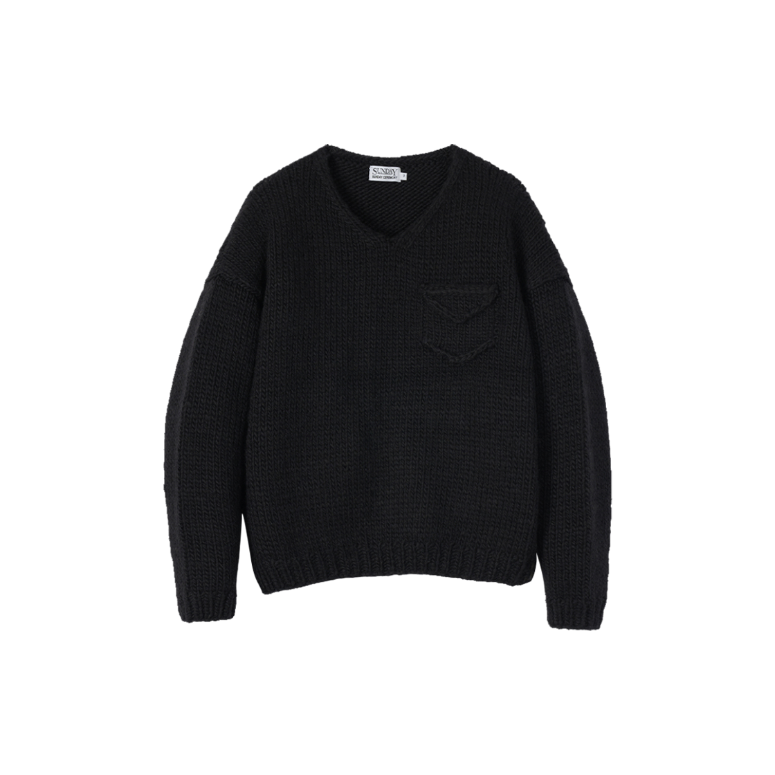 선데이세레머니 울 핸드 니트 브이넥 풀오버 - 블랙(Sunday Ceremony Wool Hand Knit V-Neck Pullover - Black) - 1