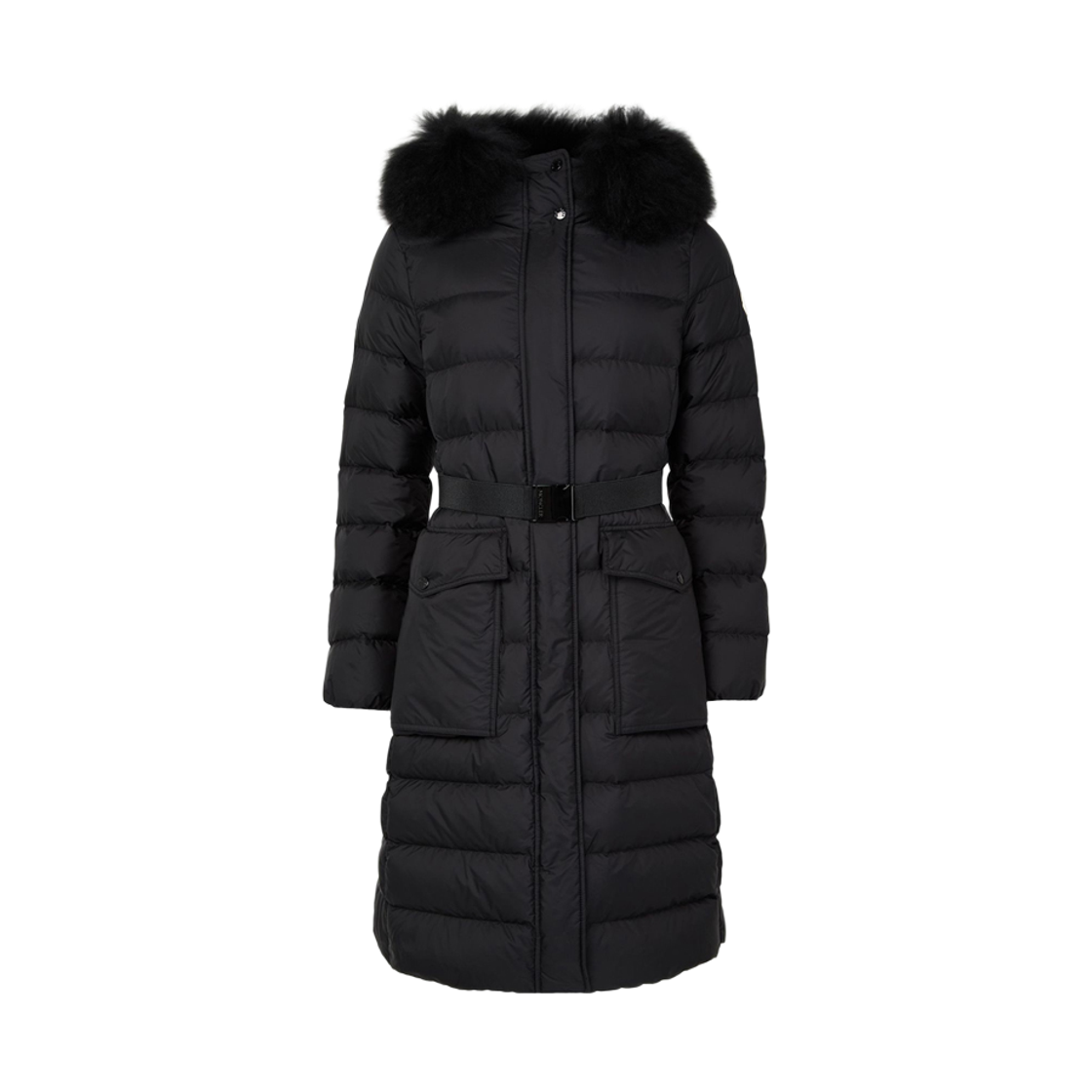 1C000 13 53A5E 999 [15% 쿠폰] Moncler Khloesse Belted Fur Long Down Jacket Black - 25FW
