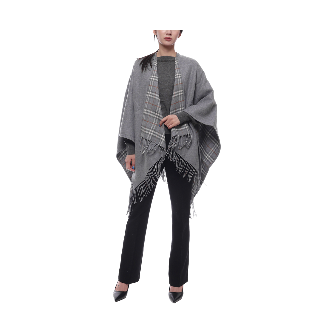 [15% 쿠폰] (W) 버버리 체크 울 리버시블 케이프 그레이([15% 쿠폰] (W) Burberry Check Wool Reversible Cape Grey) - 3