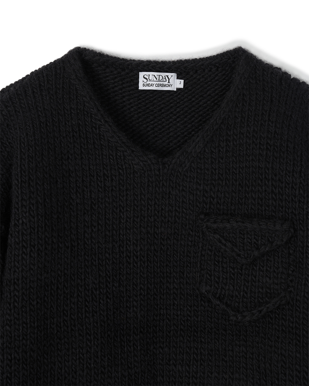 선데이세레머니 울 핸드 니트 브이넥 풀오버 - 블랙(Sunday Ceremony Wool Hand Knit V-Neck Pullover - Black) - 2