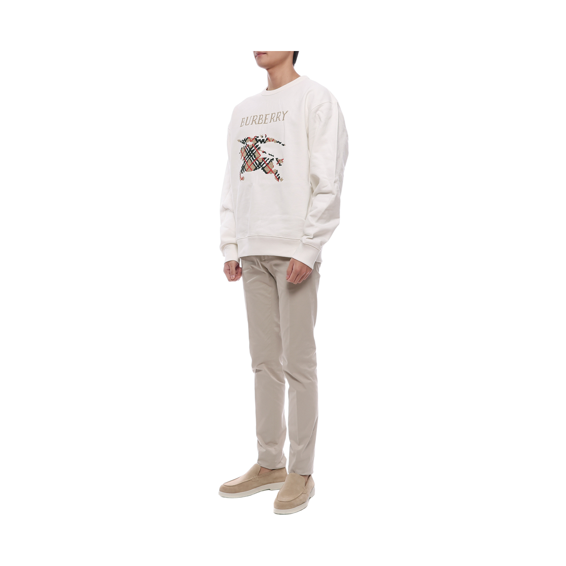 [15% 쿠폰] 버버리 릴렉스드 핏 크로스 스티치 EKD 코튼 스웨트셔츠 초크 화이트([15% 쿠폰] Burberry Relaxed Fit Cross Stitch EKD Cotton Sweatshirt Chalk White) - 4