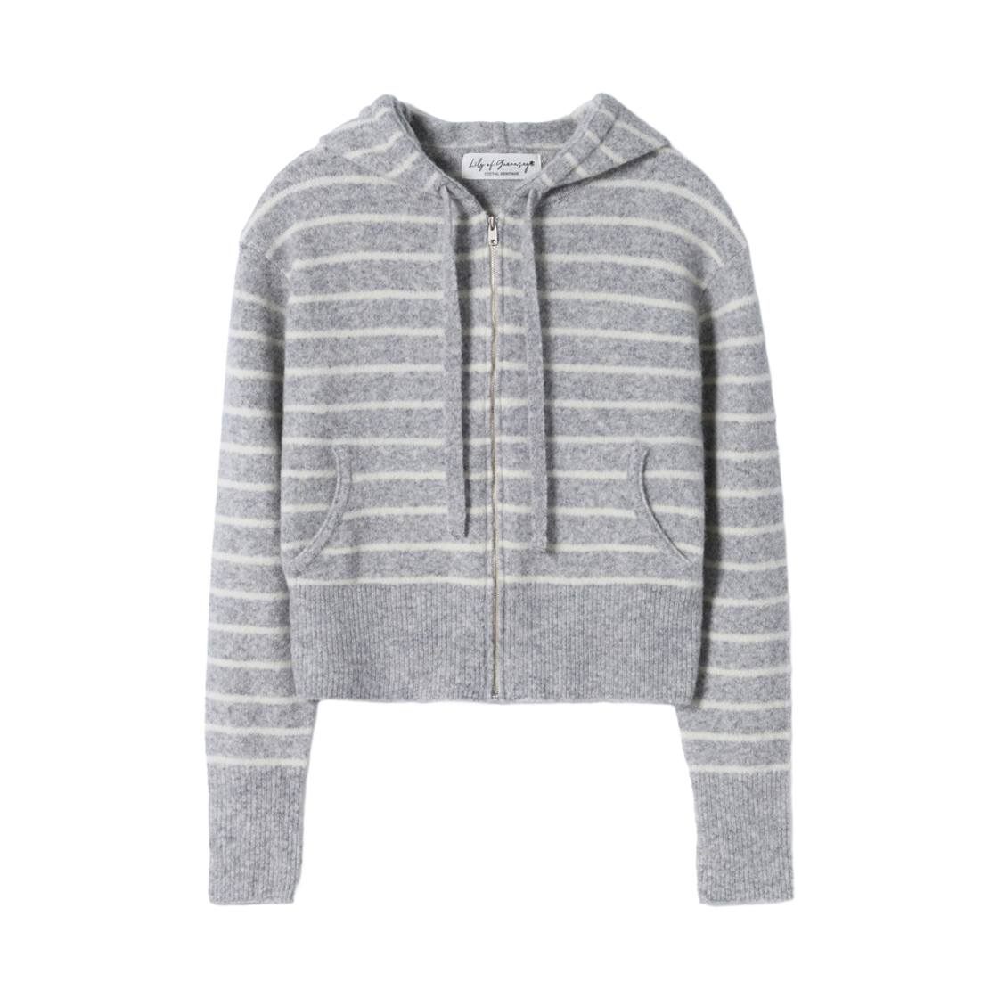 LY26CCD01-gry Lily of Guernsey Stripe Hooded Knit Zip Up Grey