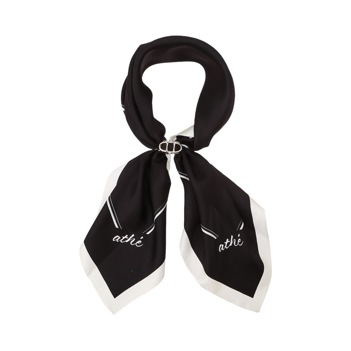 AASC6F991BK Athe Vanessabruno Acc [Blanc] Blanc Black Square Silk Scarf With Ring Black