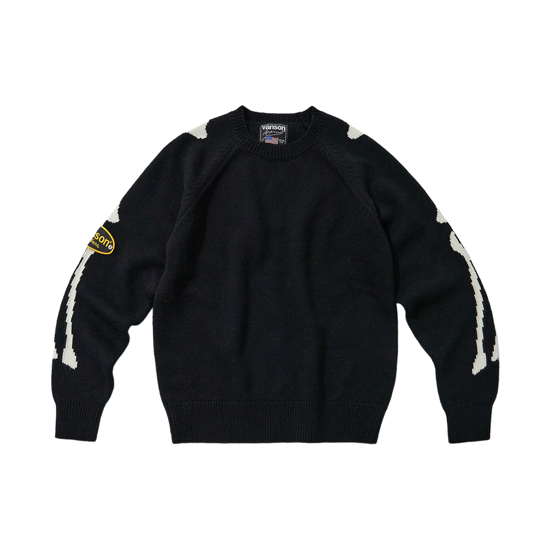 벤슨 레더 오리지날 백 & 슬리브 본 니트 스웻 셔츠 / 블랙 & 화이트(Vanson Leathers Oriignal Back & Sleeve Bone Kint Sweat Shirt / Black & White)