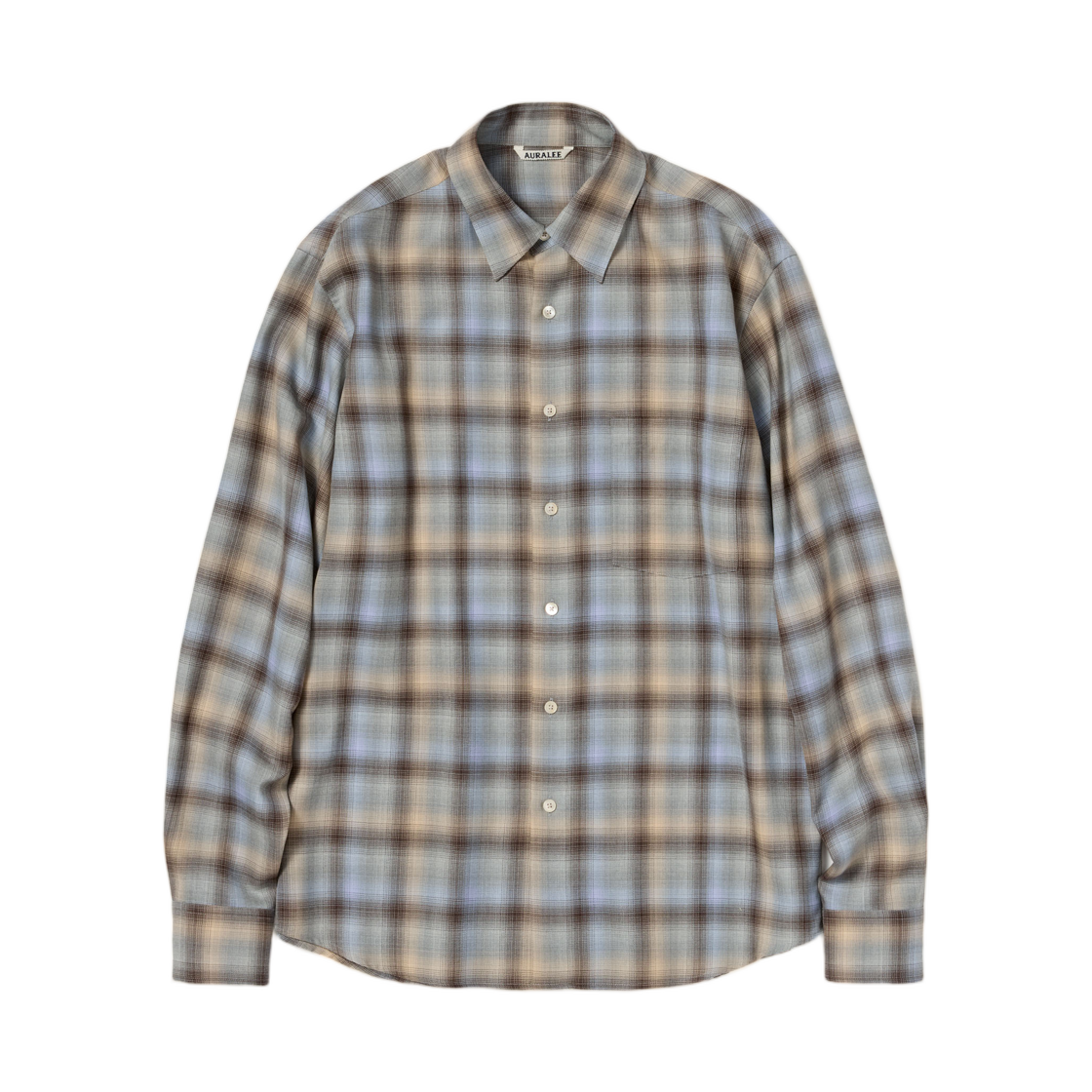 오라리 슈퍼 라이트 울 체크 셔츠 블루 오렌지 체크(Auralee Super Light Wool Check Shirt Blue Orange Check)