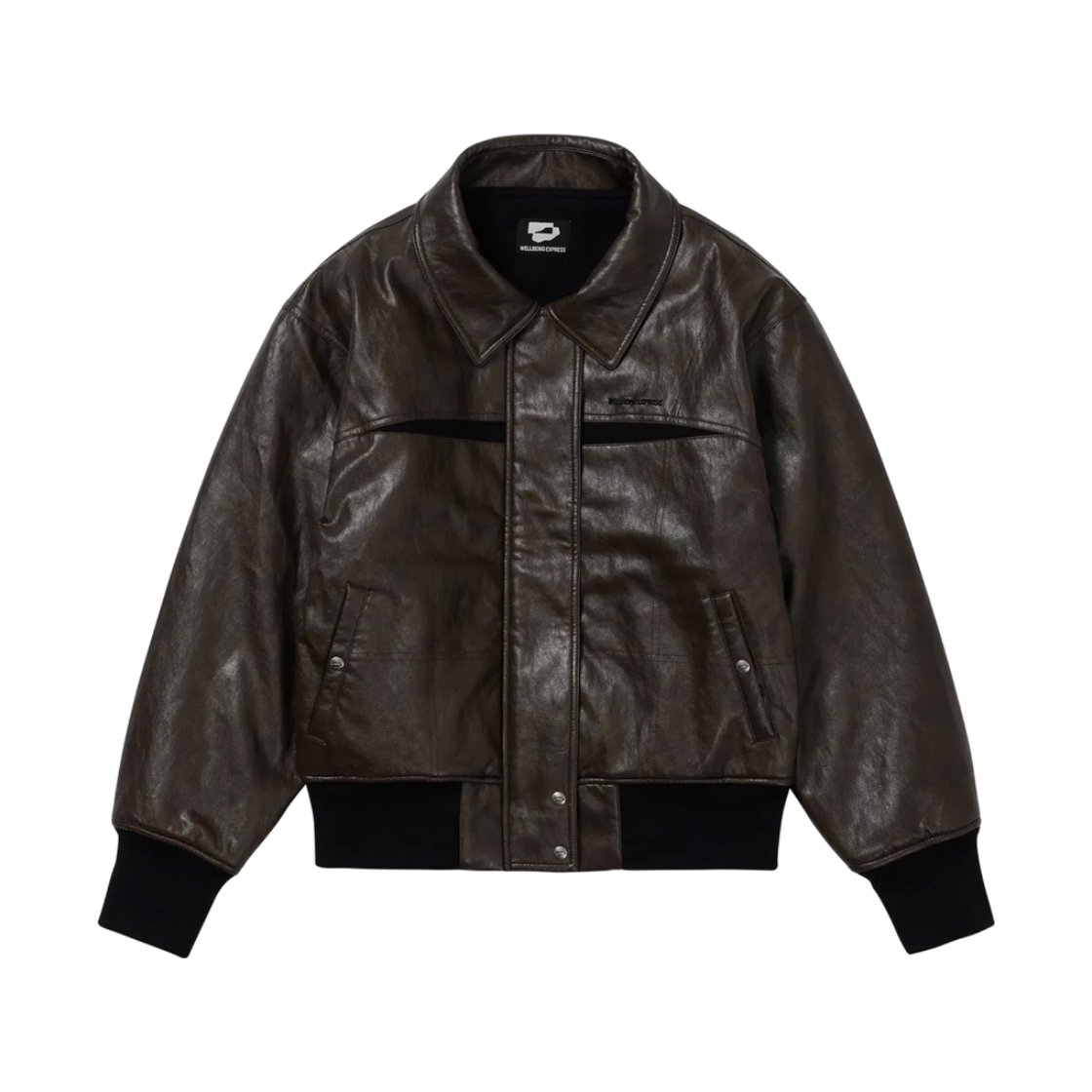 웰빙익스프레스 패디드 페이크 레더 자켓 브라운(WELLBEING EXPRESS Padded Faux Leather Jacket Brown)