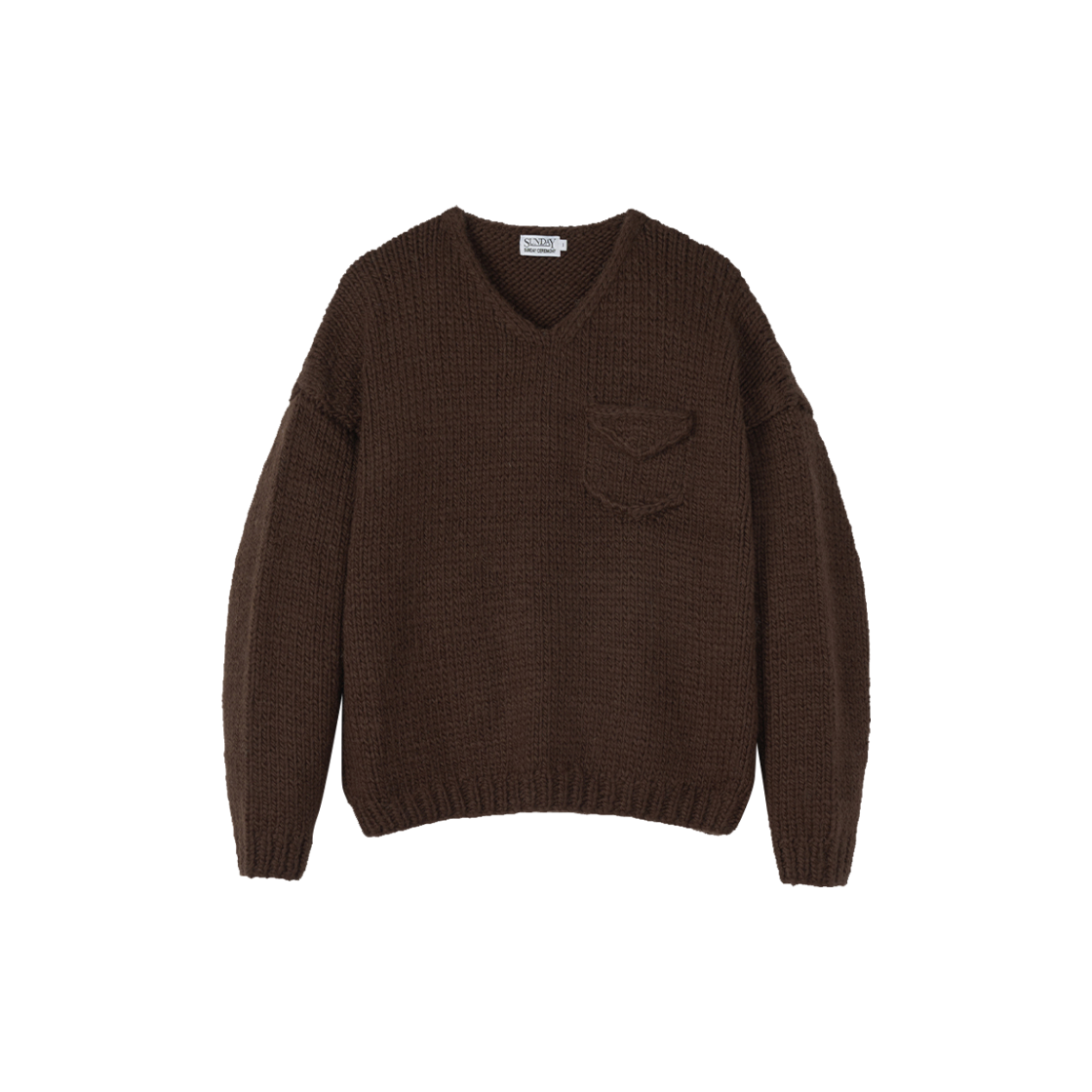 선데이세레머니 울 핸드 니트 브이넥 풀오버 - 브라운(Sunday Ceremony Wool Hand Knit V-Neck Pullover - Brown)