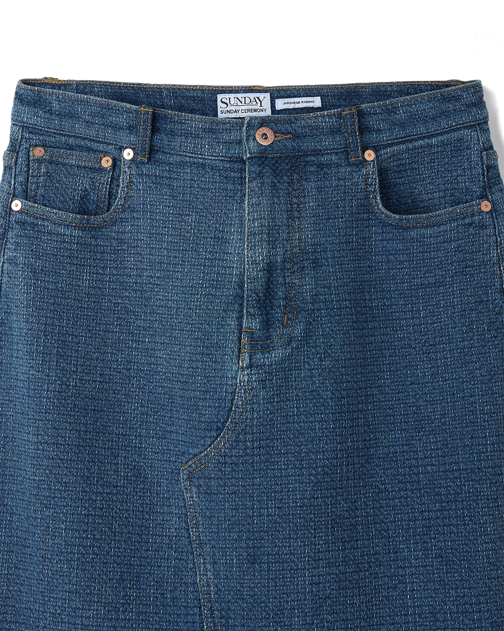 선데이세레머니 재패니즈 사시코 데님 맥시 스커트 - 미드 블루(Sunday Ceremony Japanese Sashiko Denim Maxi Skirt - Mid Blue) - 2