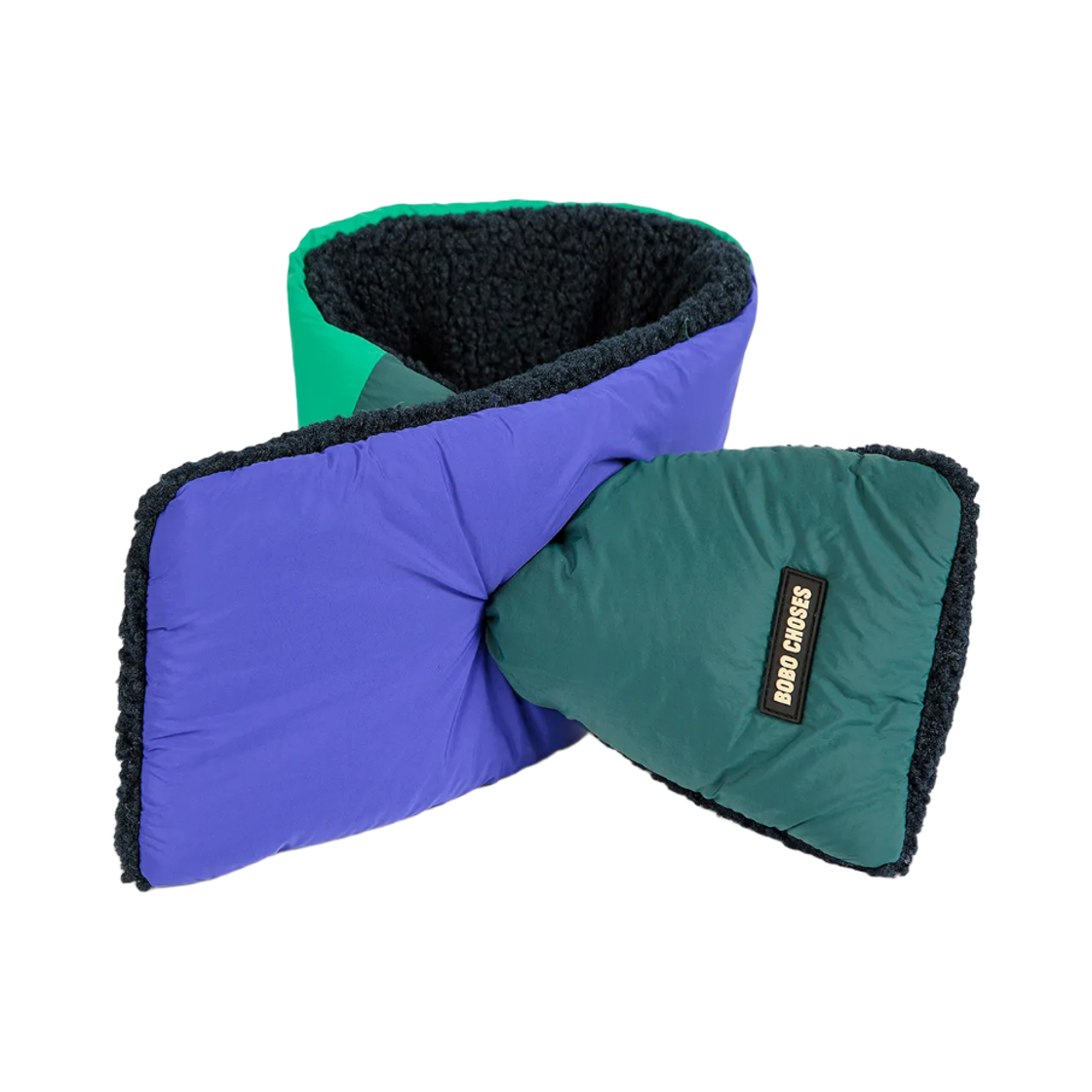 (키즈) 보보쇼즈 컬러 블록 쉽스킨 넥 워머 다크 그린((Kids) Bobo Choses Color Block Sheepskin Neck Warmer Dark Green)