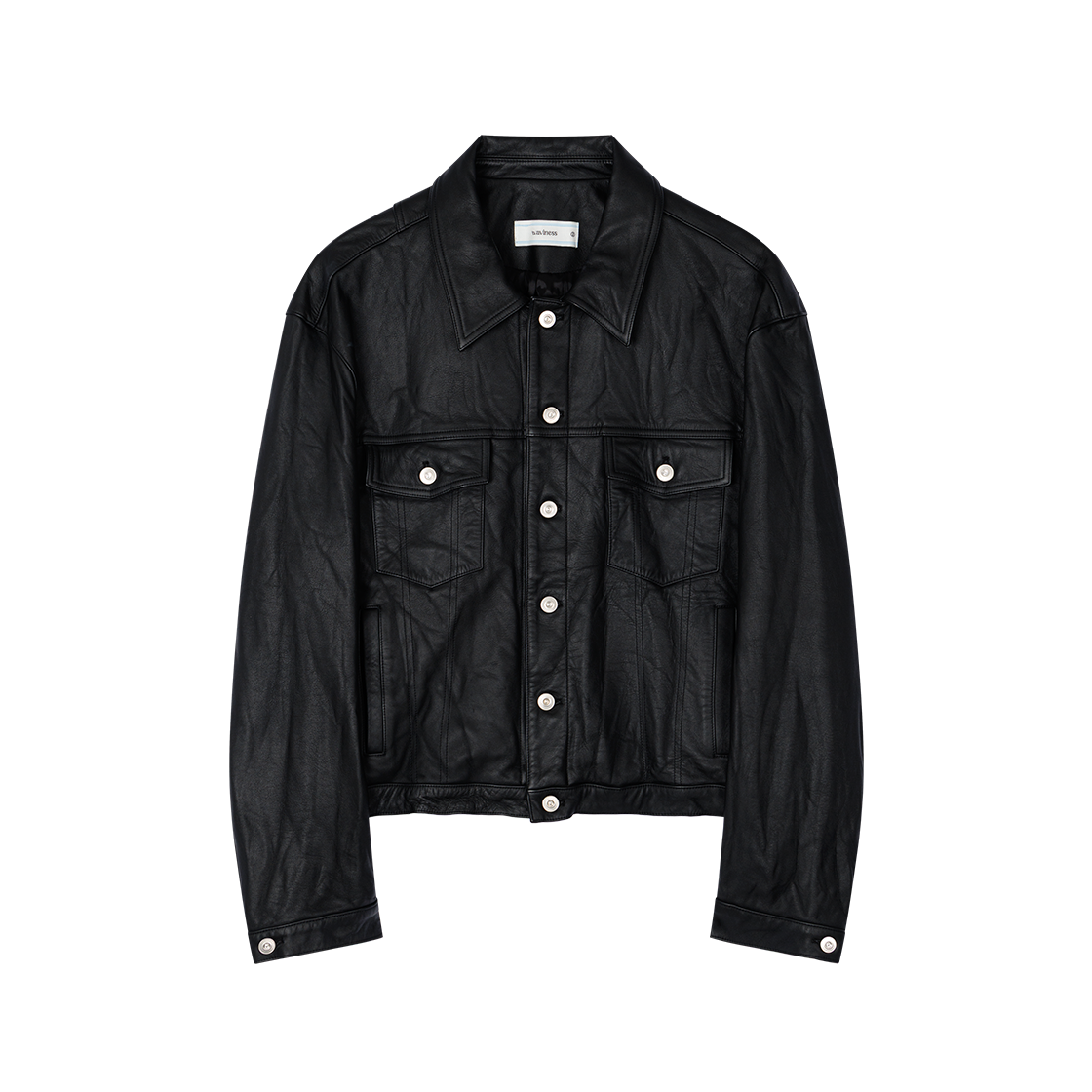 WVNS26301 Waviness Cow Leather Crease Jacket Crease Black