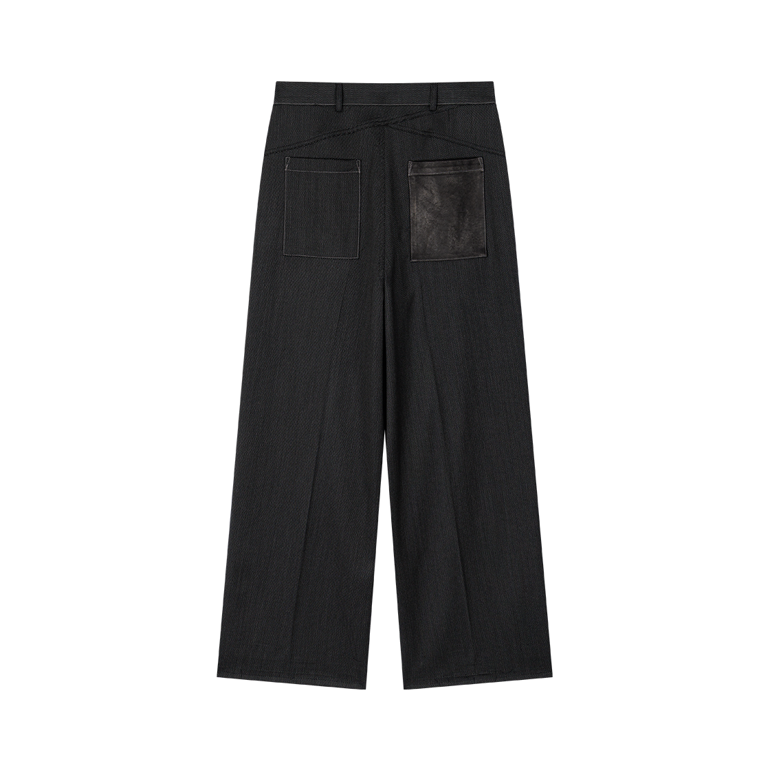 웨이비니스 레더 포켓 와이드 트라우저 블랙 트윌(Waviness Leather Pocket Wide Trousers Black Twill) - 2