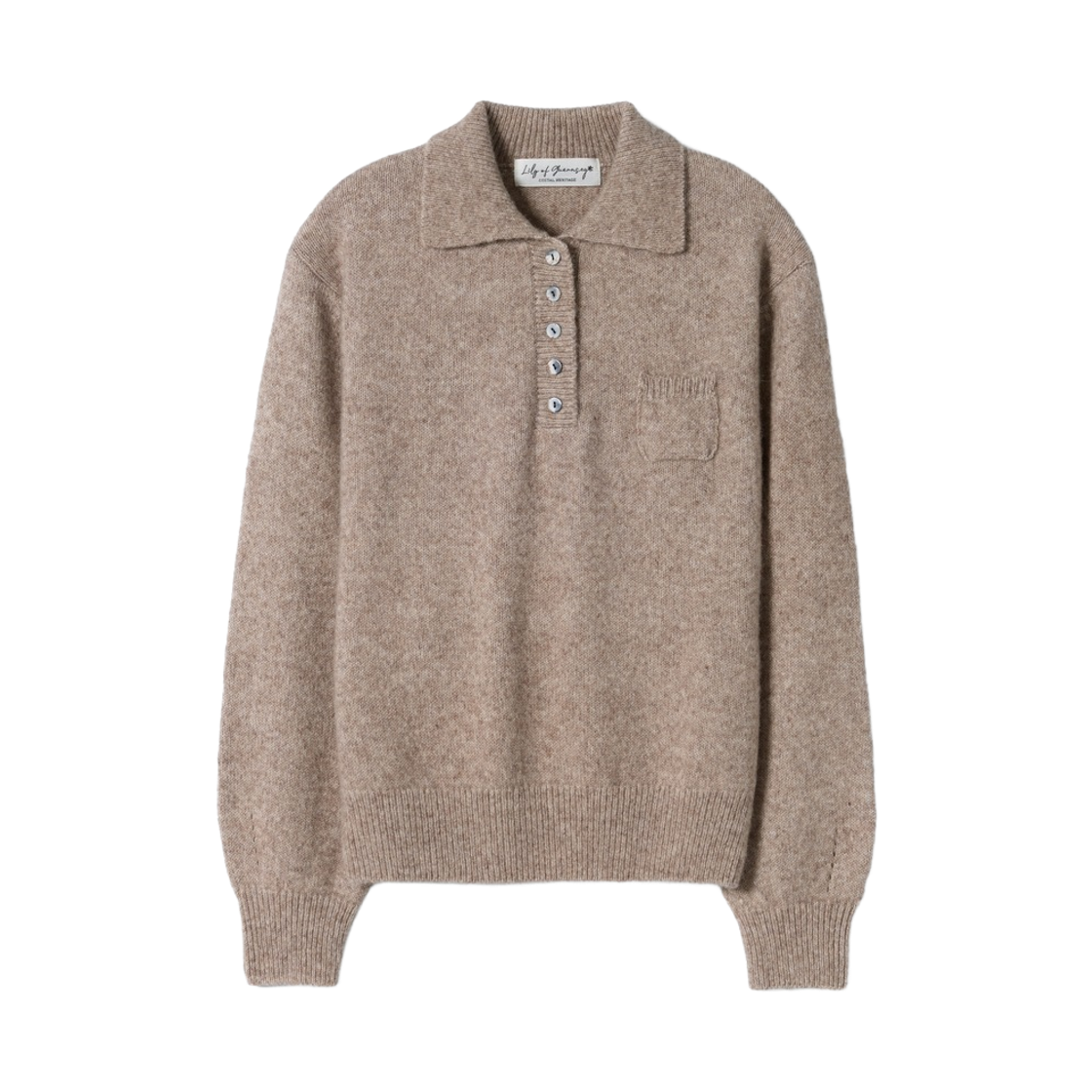 LY26CKN03-br Lily of Guernsey Alpaca Blend Collar Pocket Knit Brown