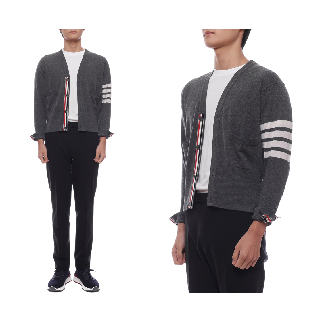 [15% 쿠폰] 톰브라운 캐시미어 사선 숏 브이넥 가디건 미디움 그레이([15% 쿠폰] Thom Browne Cashmere 4-Bar Short V-Neck Cardigan Medium Grey) - 2