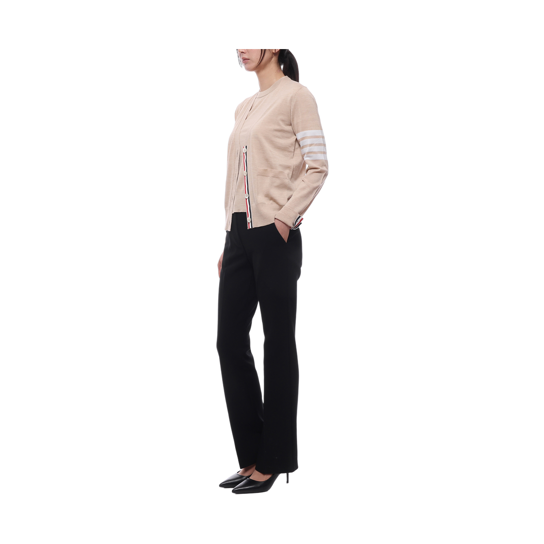 [15% 쿠폰] (W) 톰브라운 파인 메리노 울 사선 릴렉스드 핏 가디건 베이지([15% 쿠폰] (W) Thom Browne Fine Merino Wool 4-Bar Relaxed Fit Cardigan Beige) - 4