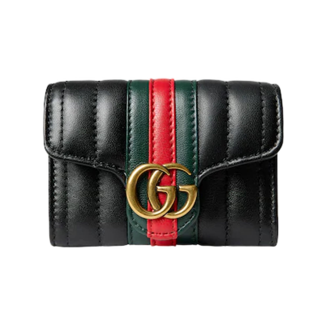 A006X3-AAHA4-1068 Gucci GG Marmont Bi Fold Card Case Black Green Red