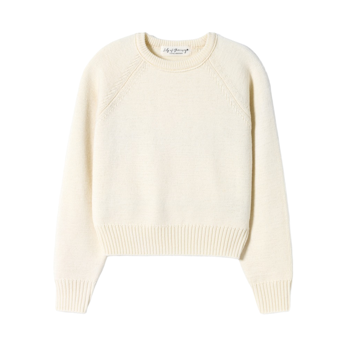 LY26CKN01-iv Lily of Guernsey Silket Wool Raglan Crewneck Knit Ivory