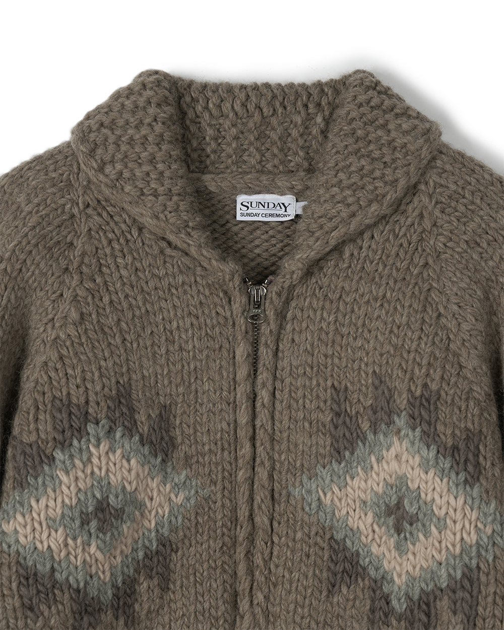 선데이세레머니 네이티브 울 핸드 니트 코위찬 - 오트밀(Sunday Ceremony Native Wool Hand Knit Cowichan - Oatmeal) - 2
