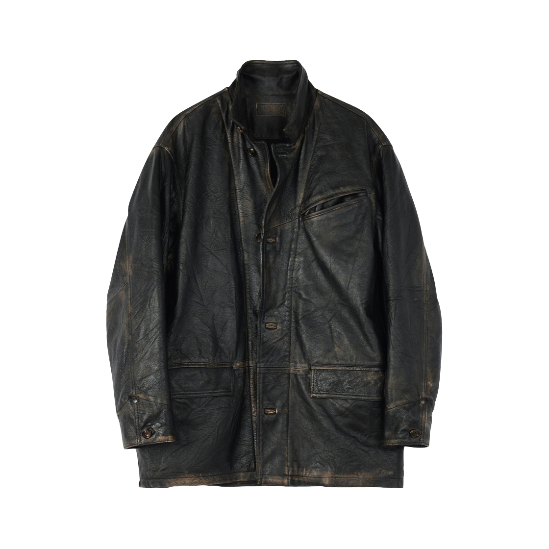선데이세레머니 디스트레스드 워시드 레더 카코트 - 다크 브라운(Sunday Ceremony Distressed Washed Leather Car Coat - Dark Brown) - 1