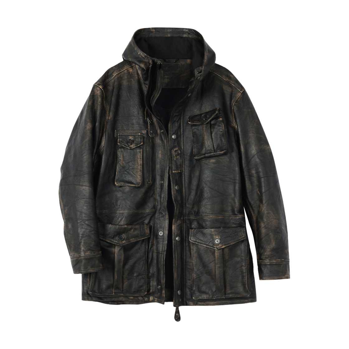 선데이세레머니 디스트레스 워시드 레더 필드 자켓 - 다크 브라운(Sunday Ceremony Distressed Washed Leather Field Jacket - Dark Brown)