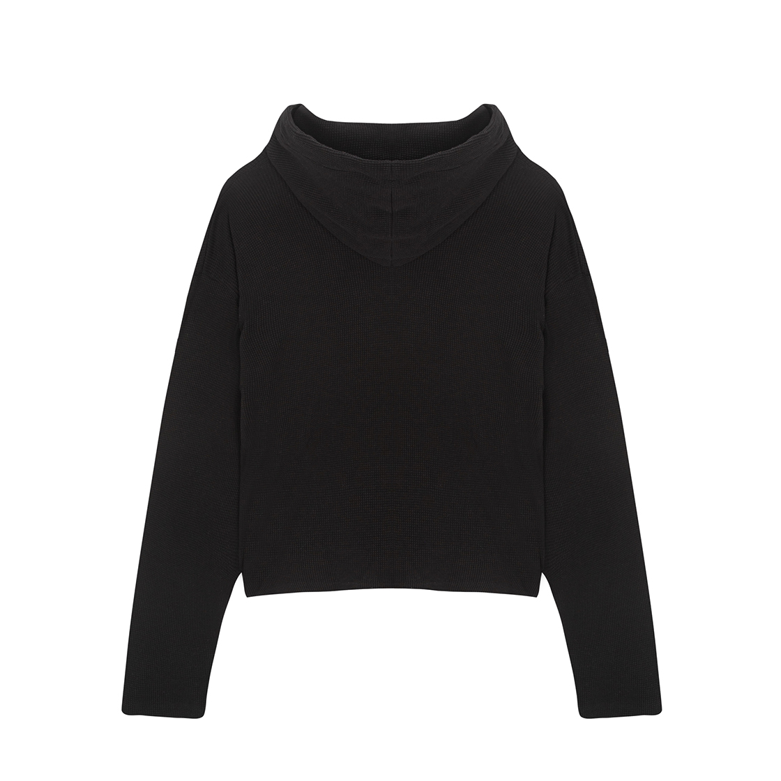 톤슬 프린팅 헨리넥 와플 크롭 후드 티셔츠 블랙(TONSIL Printed Henley-Neck Waffle Cropped Hooded T-Shirt Black) - 2