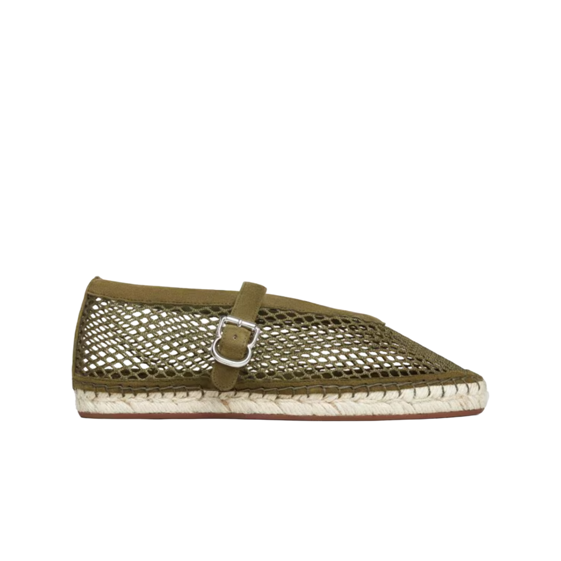 AA3P1002A040-U21 (W) Alaia Espadrilles in Fishnet and Patent Suede Khaki