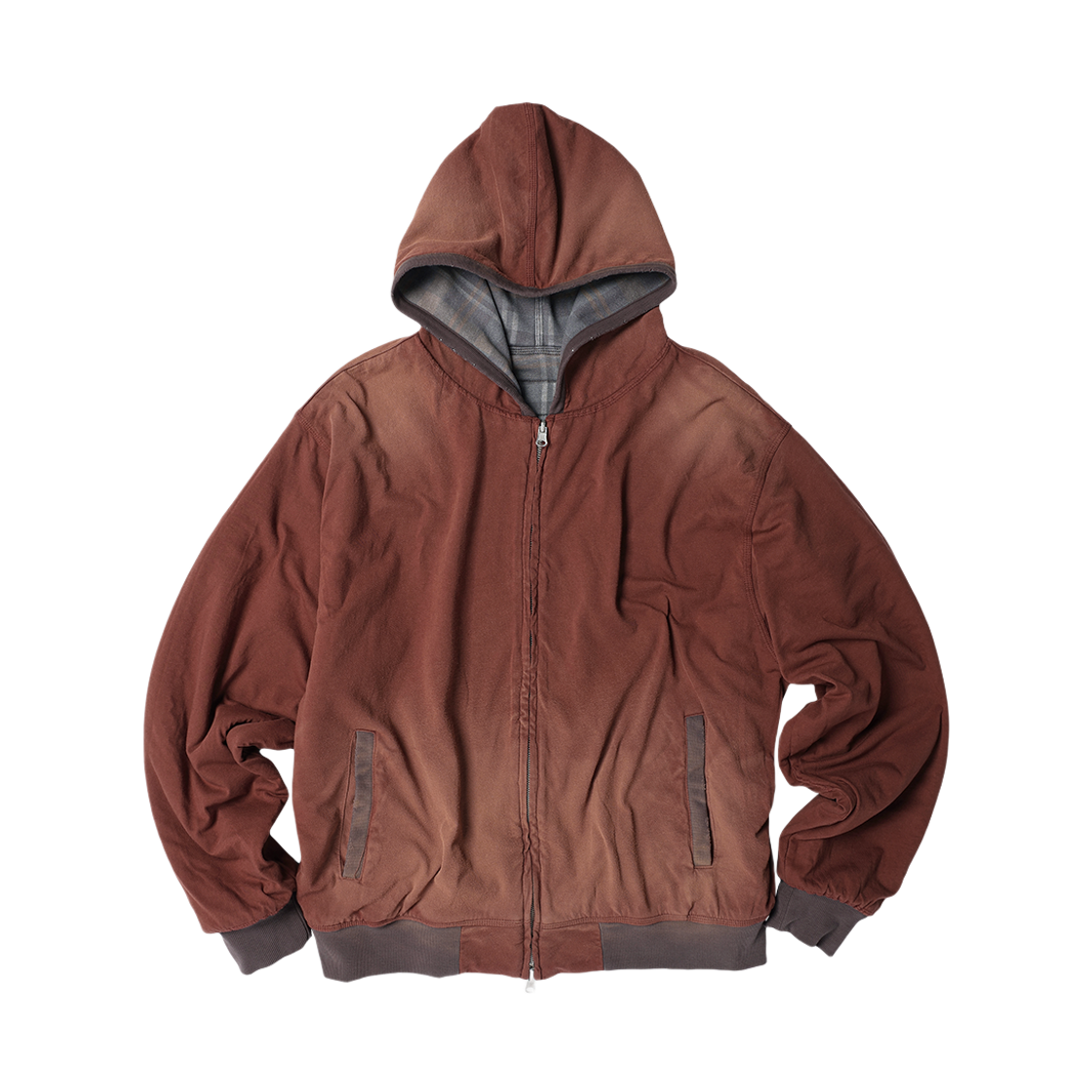 더바이닐하우스 리버서블 체크 후디 집업 브라운(Thevinylhouse Reversible Check Hoodie Zip-Up Brown)