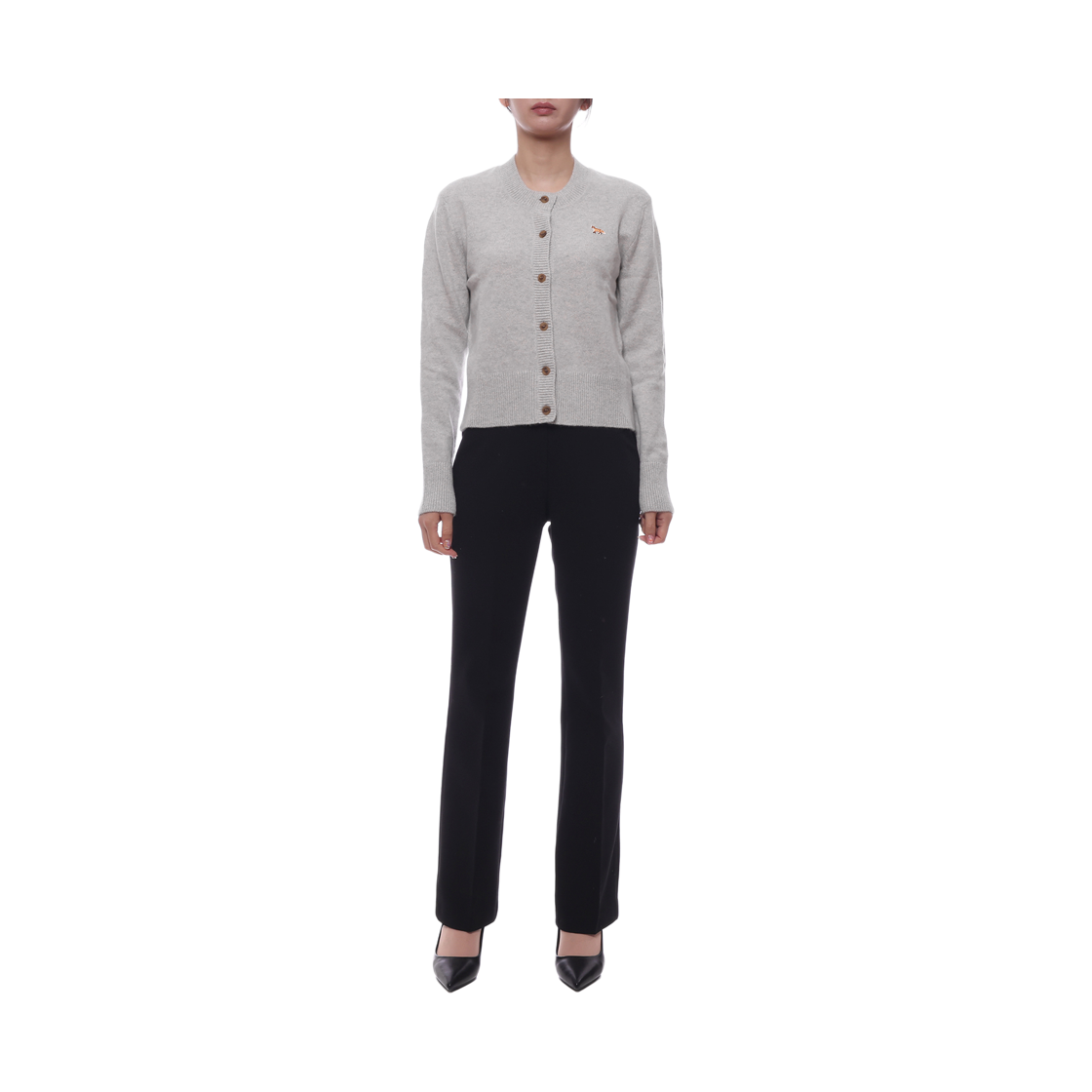 [15% 쿠폰] (W) 메종 키츠네 베이비 폭스 램스울 피티드 가디건 라이트 그레이 멜란지([15% 쿠폰] (W) Maison Kitsune Baby Fox Lambswool Fitted Cardigan Light Grey Melange) - 3