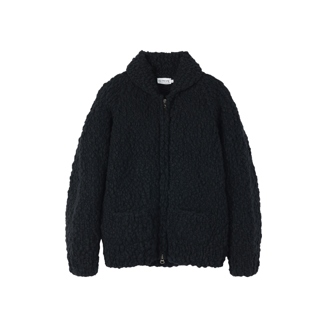 선데이세레머니 벌키 울블렌드 핸드 니트 코위찬 - 블랙(Sunday Ceremony Bulky Wool Blend Hand Knit Cowichan - Black)