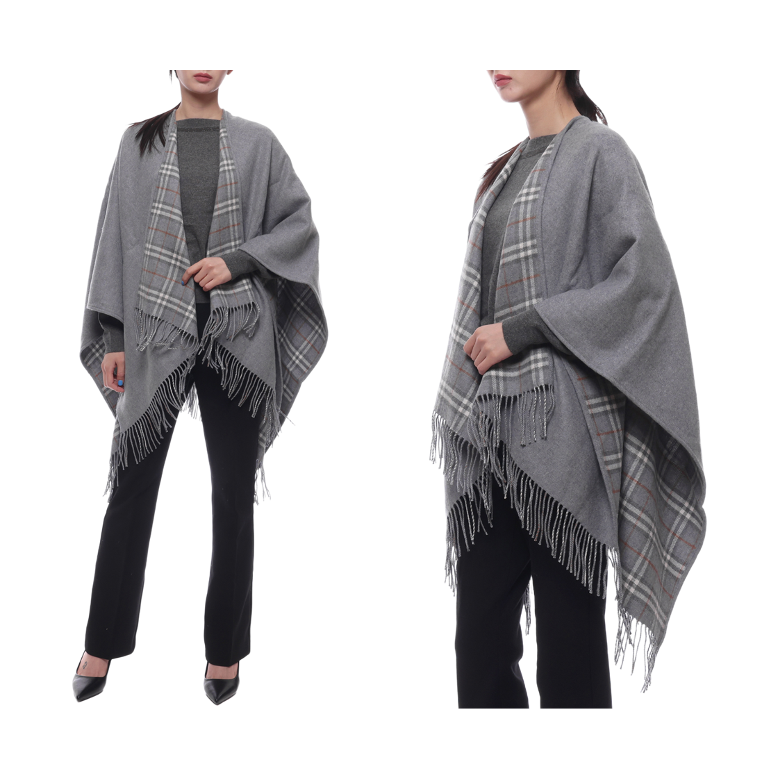 [15% 쿠폰] (W) 버버리 체크 울 리버시블 케이프 그레이([15% 쿠폰] (W) Burberry Check Wool Reversible Cape Grey) - 2
