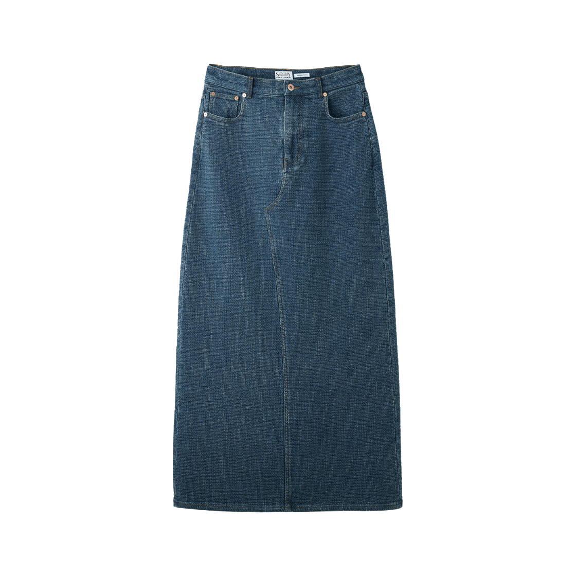 선데이세레머니 재패니즈 사시코 데님 맥시 스커트 - 미드 블루(Sunday Ceremony Japanese Sashiko Denim Maxi Skirt - Mid Blue)