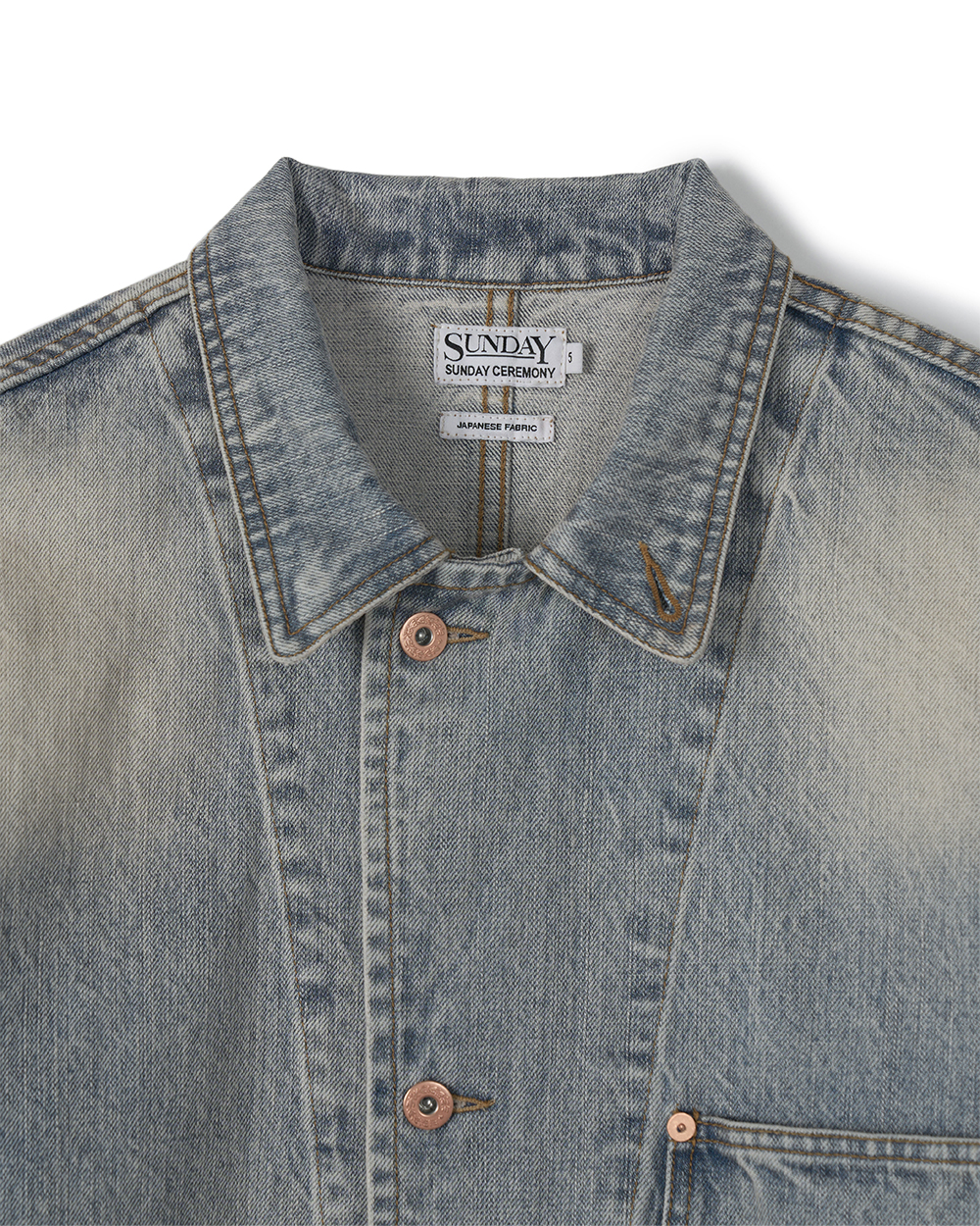 선데이세레머니 재패니즈 데님 커버올 자켓 - 에이징 블루(Sunday Ceremony Japanese Denim Coverall Jacket - Ageing Blue) - 2