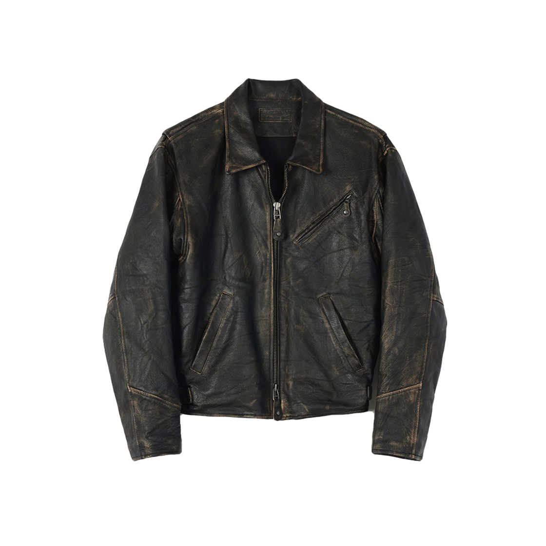 SC-2643 Sunday Ceremony Destressed Washed Leather Single Jacket - Dark Brown