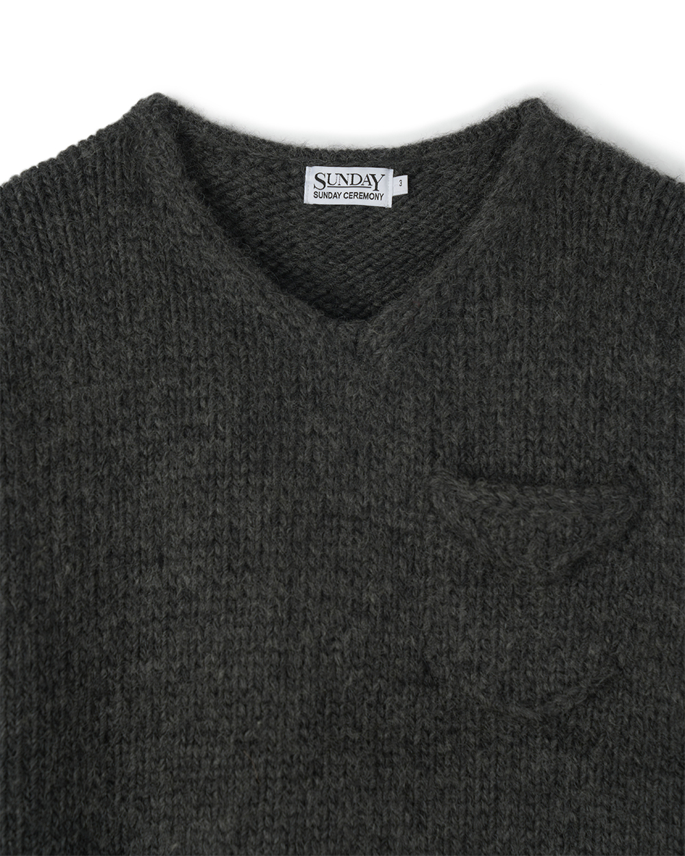 선데이세레머니 울 핸드 니트 브이넥 풀오버 - 차콜(Sunday Ceremony Wool Hand Knit V-Neck Pullover - Charcoal) - 2