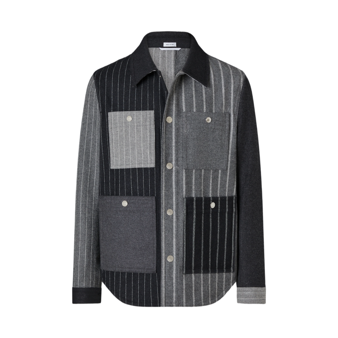 MJO269F-F1311-035 Thom Browne Flannel Funmix Banker Stripe Jacket Med Grey