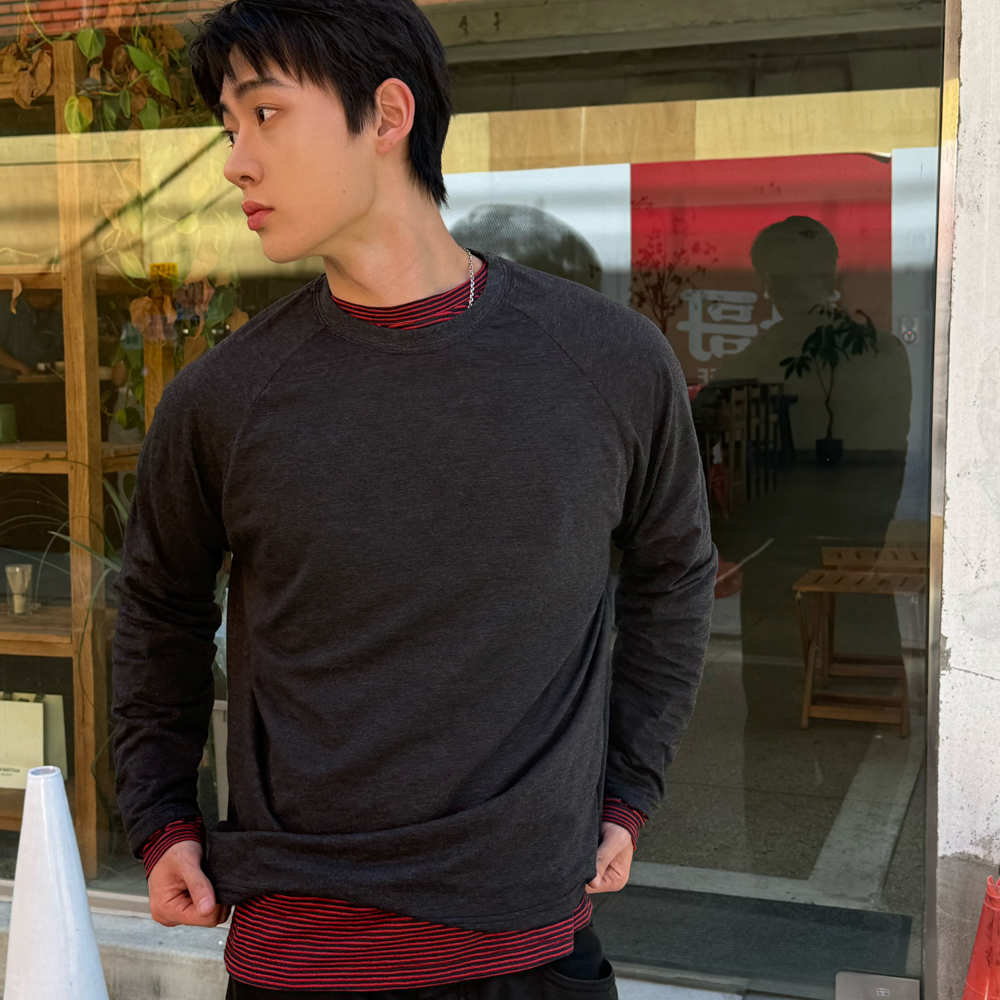 아모우 레이어드 롱 슬리브 차콜(AMOU Layered Long Sleeve Chacoal) - 3