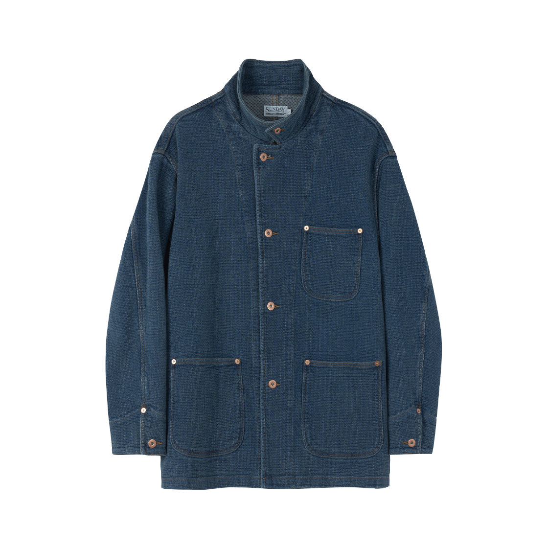 선데이세레머니 재패니즈 사시코 데님 커버올 자켓 - 미드 블루(Sunday Ceremony Japanese Sashiko Denim Coverall Jacket - Mid Blue) - 1