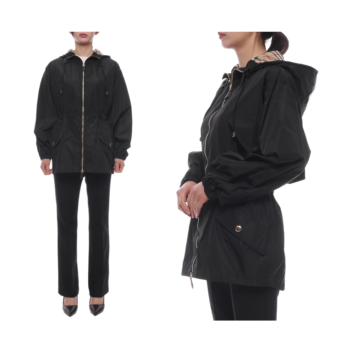 [15% 쿠폰] (W) 버버리 웨이스트 스트링 후드 자켓 블랙([15% 쿠폰] (W) Burberry Waist String Hooded Jacket Black) - 2