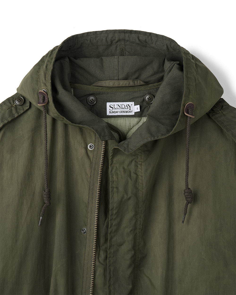 선데이세레머니 왁스 M-48 라이너 피쉬테일 파카 - 카키(Sunday Ceremony Waxed M-48 Liner Fishtail Parka - Khaki) - 2