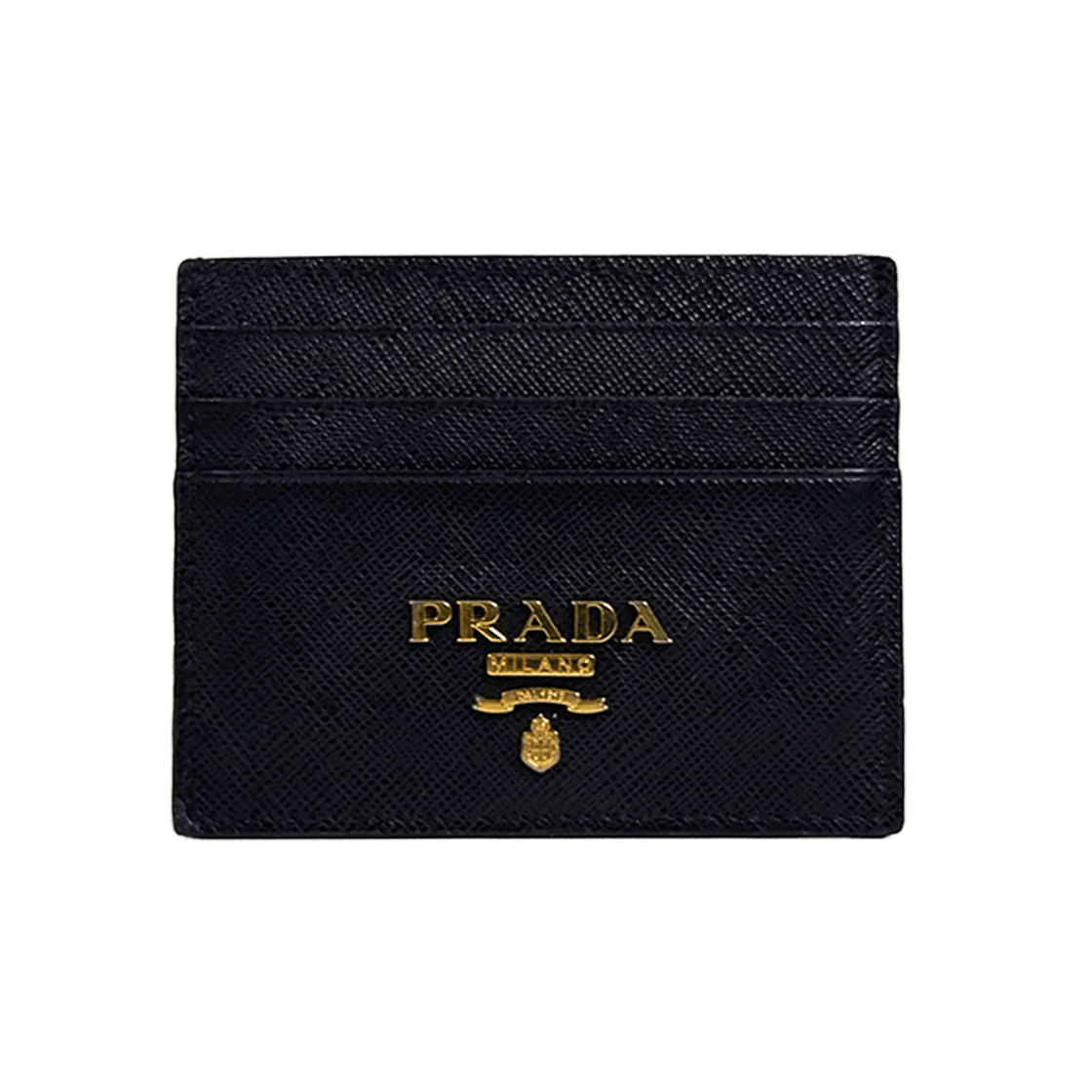 프라다 사피아노 메탈 로고 레더 카드 홀더 지갑 블랙(Prada Saffiano Metal Logo Leather Card Holder Wallet Black)