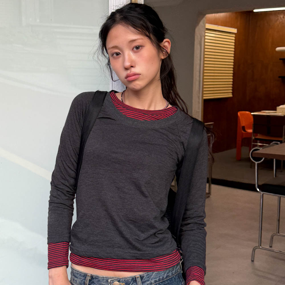 아모우 레이어드 롱 슬리브 차콜(AMOU Layered Long Sleeve Chacoal) - 6