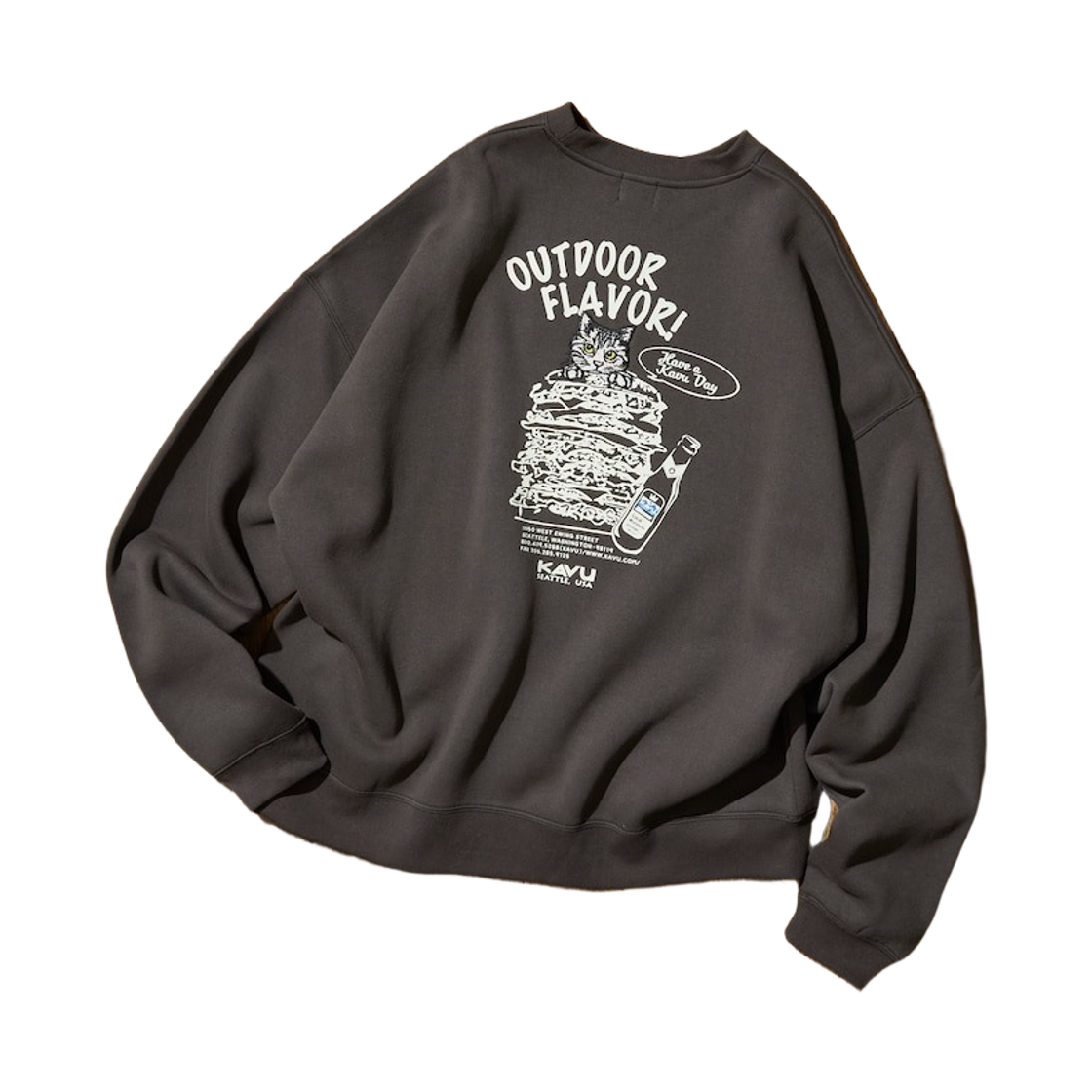 1223105100061 Freak's Store x Kavu Burger Cat Exclusive Design Embroidered Crew Neck Sweatshirt Limited Edition Charcoal Gray